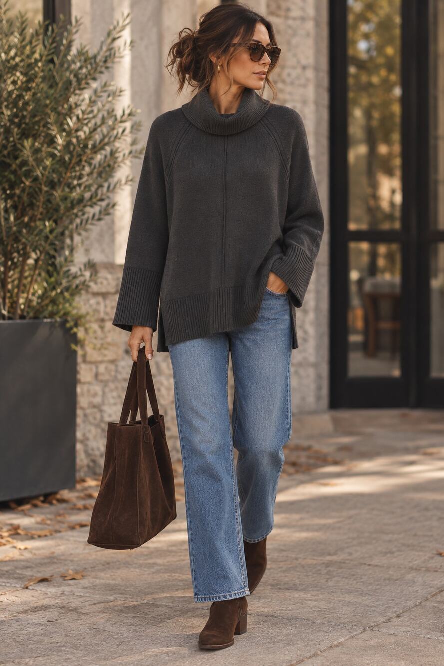 Universal Standard 2XS (US size 6-8) Charcoal Cowl Neck Oversized Tunic Sweater